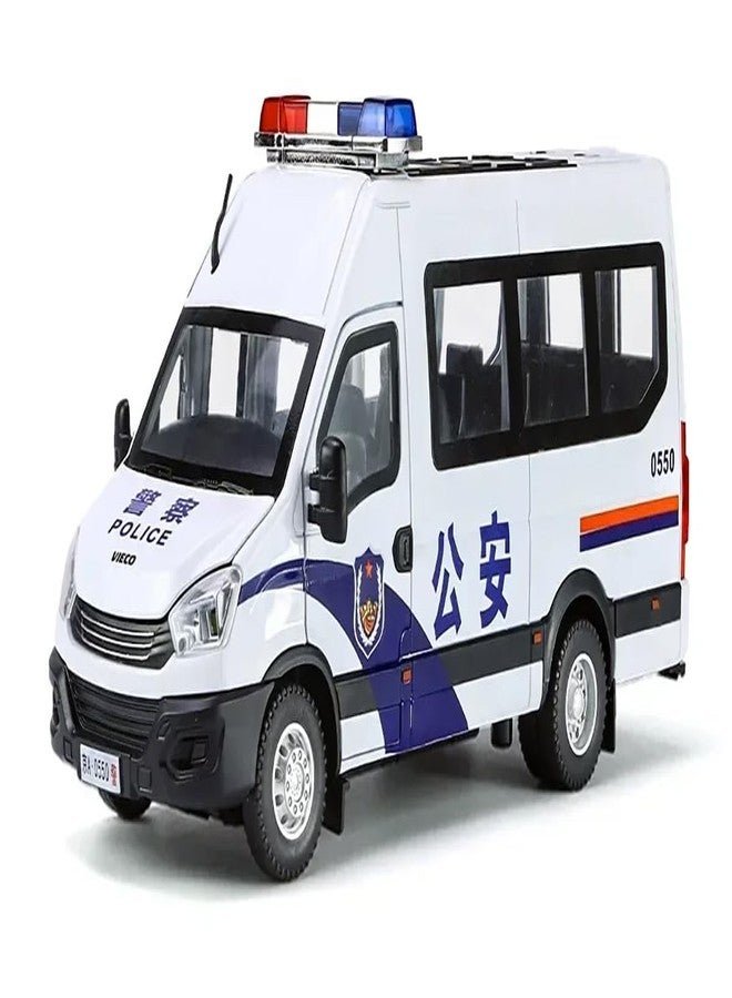 KENIRY1:24 Scale Exclusive Alloy Metal Pull Back Die-cast Car Model with Sound Light Mini Auto Toy for Kids Metal Model Toy Car with Sound and Light (1.24 -Scale Police Van-White) - Image 1